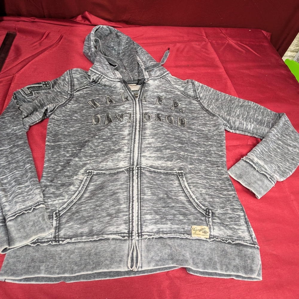 Harley-Davidson Woman XL Gray Hoodie Jacket Distressed